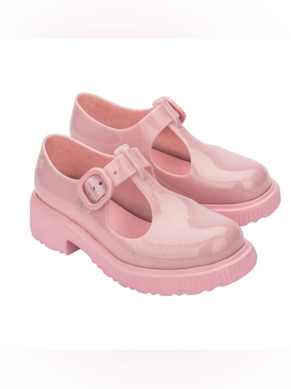 Mini Melissa Pink Glitter T-Strap Chunky Sole Mary Janes